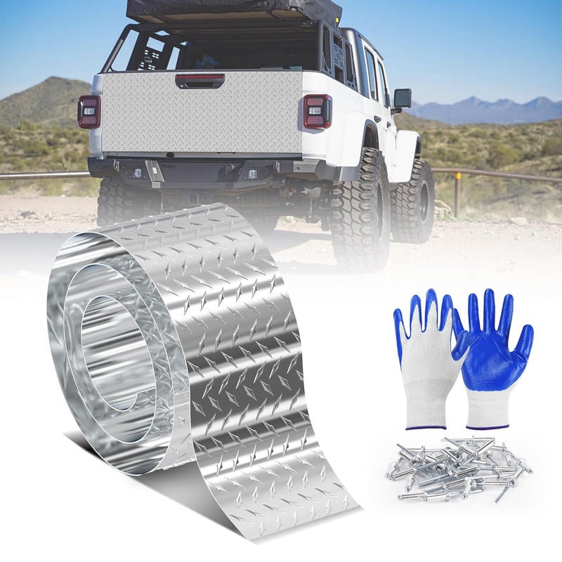 Vruelia Aluminum Diamond Plate Sheet Metal Coil 0.045" Thick 3003-H22 Alloy - Non-Slip Rustproof Tread, Mill Finish Embossed Panel for Truck Beds, RV Steps & Garage Walls (Natural Silver, 2in. x 120in.) - Image 1